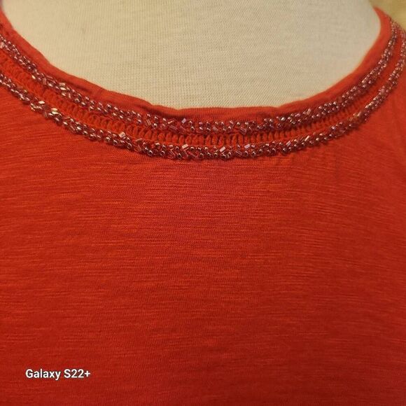 T35 Coldwater Creek Fall Orange Tee w/Sparkly beads at neckline Autumn - Picture 9 of 9
